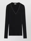 Brunello Cucinelli V-neckline Ribbed Wool Sweater In Black