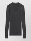 Brunello Cucinelli Dark Grey Ribbed Wool Sweater Women In Gray
