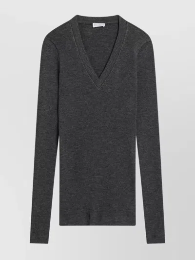 BRUNELLO CUCINELLI V-NECKLINE RIBBED WOOL SWEATER