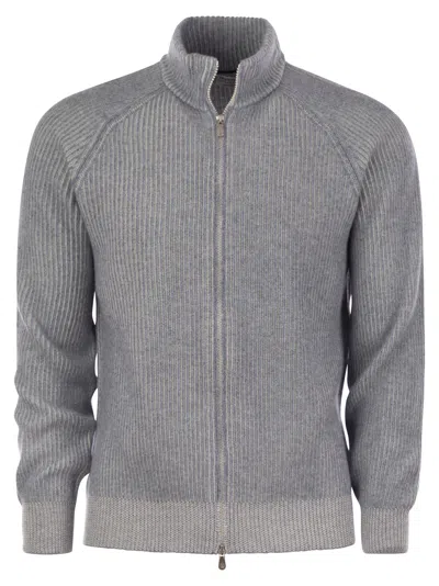 Brunello Cucinelli High-neck Cashmere Cardigan In Blue