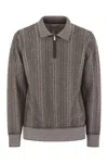 Brunello Cucinelli Herringbone-pattern Zipped Polo Shirt In Gray