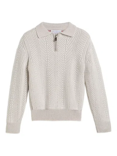 Brunello Cucinelli Vanisé Polo领毛衣 In White