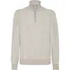 Brunello Cucinelli Herringbone Half-zip Sweater In Neutral