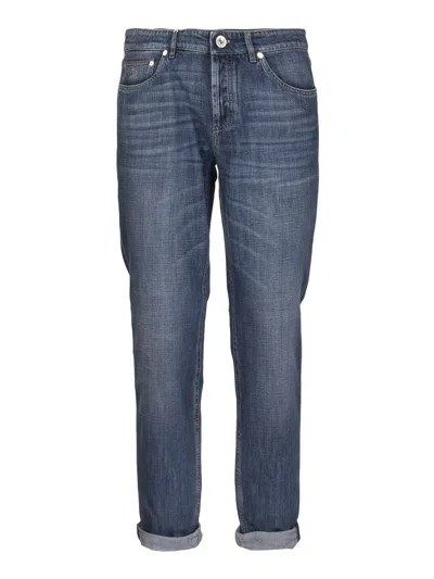 Brunello Cucinelli Faded Denim Five Pocket Jeans In Medium Wash