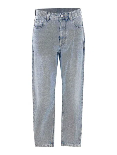 Brunello Cucinelli Baggy Tapered Denim Pants In Blue