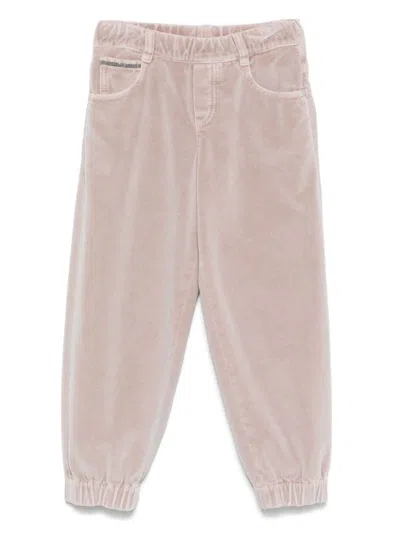 Brunello Cucinelli Kids' Velour Trousers In Pink