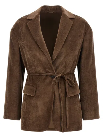 Brunello Cucinelli Cashmere Velvet Blazer Strapless Tailored Cut In Brown