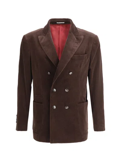 Brunello Cucinelli Velvet Blazer Jacket In Brown