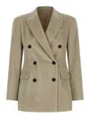 Brunello Cucinelli Corduroy Blazer With Lapel Neckline In Neutral