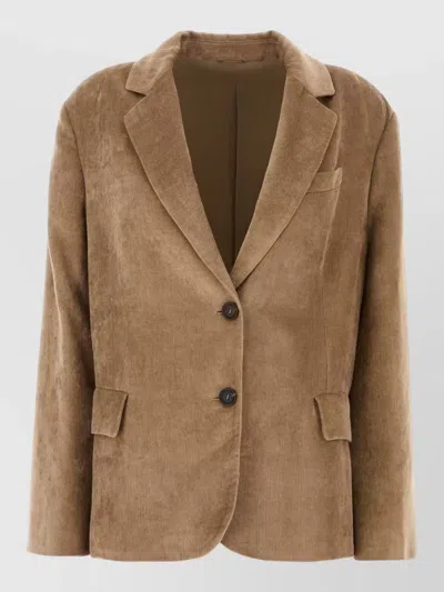 Brunello Cucinelli Velvet Blazer Notch Lapel Front Pockets In Brown