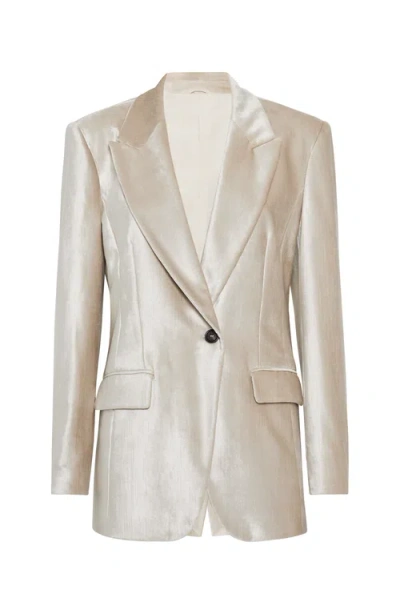 Brunello Cucinelli Pearlescent-finish Peak-lapel Blazer In Rose Gold