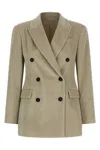 Brunello Cucinelli Corduroy Blazer With Lapel Neckline In Sand