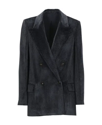 Brunello Cucinelli Velvet-corduroy Double-breasted Blazer In Black