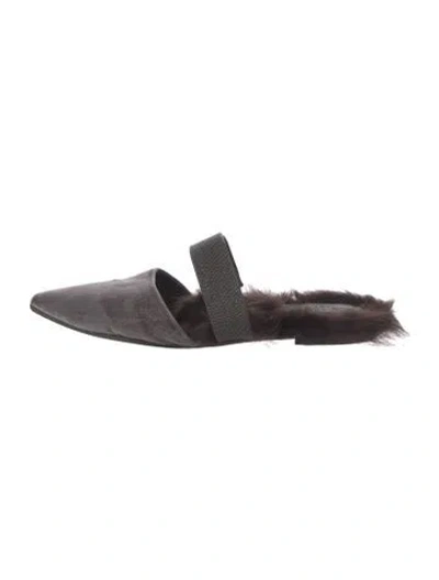 Pre-owned Brunello Cucinelli Velvet Crystal Embellishments Mules In Gray