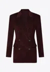 Brunello Cucinelli Oversized Double-breasted Cotton-corduroy Blazer In Burgundy
