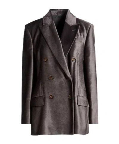 Brunello Cucinelli Velvet Double-breasted Blazer In Black