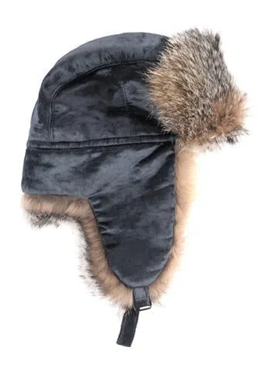 Pre-owned Brunello Cucinelli Velvet Fox Fur Trapper Hat In Blue
