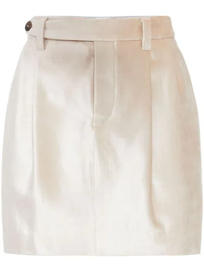 Brunello Cucinelli Sleek Cotton Viscose Velvet Mini Sartorial Skirt In Rose Gold