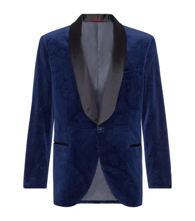 Brunello Cucinelli Velvet Paisley Tuxedo Jacket In Blue