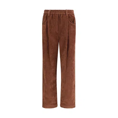 Brunello Cucinelli Women Velvet Pants In Brown