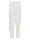 Brunello Cucinelli Men White Linen And Cotton Leisure Fit Trousers In White