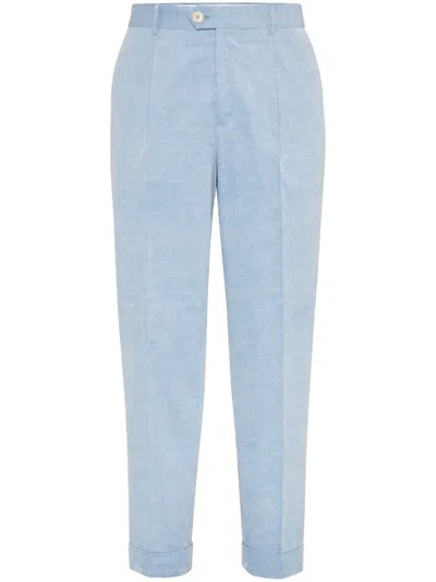 Brunello Cucinelli Velvet Trousers In Blue