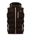 Brunello Cucinelli Velvet Padded Hooded Sleeveless Gilet In Brown