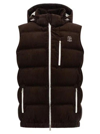 Brunello Cucinelli Velvet Waistcoat Gilet Brown