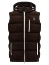 Brunello Cucinelli Velvet Padded Hooded Sleeveless Gilet In Brown