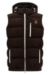 Brunello Cucinelli Velvet Padded Hooded Sleeveless Gilet In Brown