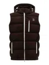 Brunello Cucinelli Velvet Padded Hooded Sleeveless Gilet In Brown