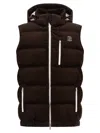 Brunello Cucinelli Velvet Padded Hooded Sleeveless Gilet In Brown