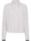 Brunello Cucinelli Long-sleeve Shirt With Vertical Stripes And Contrasting Cuffs In White