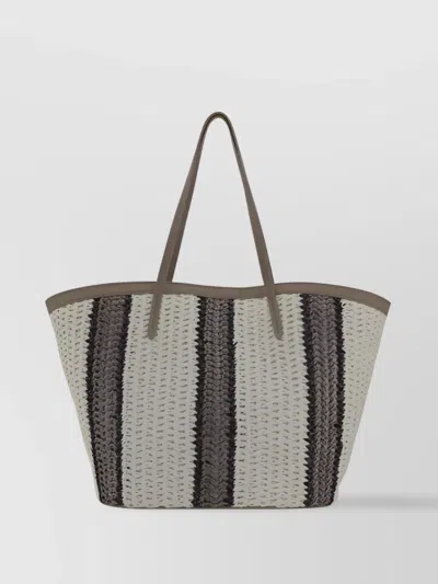 Brunello Cucinelli Vertical Striped Crochet Weave Tote Bag