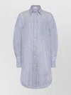 Brunello Cucinelli Linen And Silk Striped Organza Long Shirt With Shiny Collar Detail