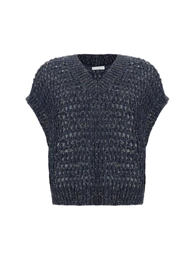 Brunello Cucinelli Vest In Blue