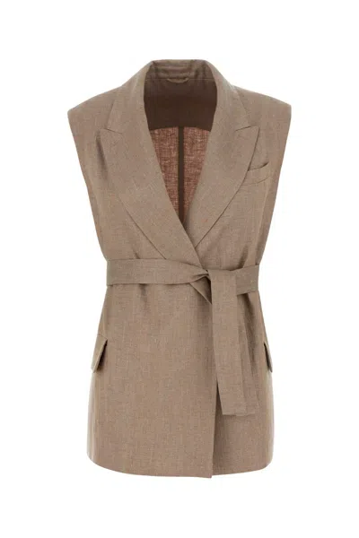 Brunello Cucinelli Cappuccino Linen Blend Vest In Brown