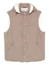 Brunello Cucinelli Sleeveless Down Jacket In Membraned Wool Flannel With Detachable Hood Clothing In Multi