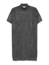 Brunello Cucinelli Short Dress In Wool And Cashmere Blend Grey With Sequin Details In Black