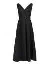Brunello Cucinelli Women Techno Cotton Poplin Dress With Belt And Precious Shoulder Detail In Black