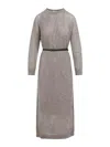 Brunello Cucinelli Long Fitted Dress With Textured Knit In Neutral
