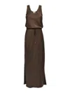 Brunello Cucinelli Maxi Dress With Drawstring Waist In Brown
