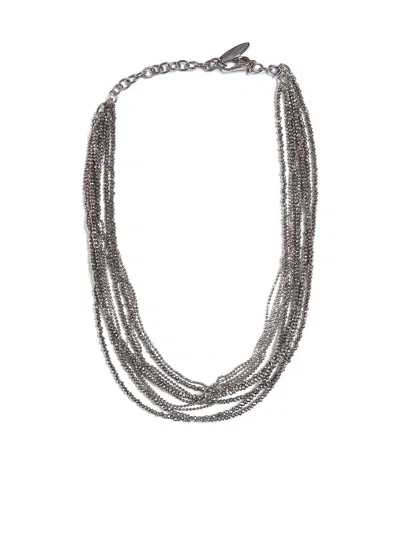 Brunello Cucinelli Vetro Bead Lobster Claw Fastened Necklace In Silver