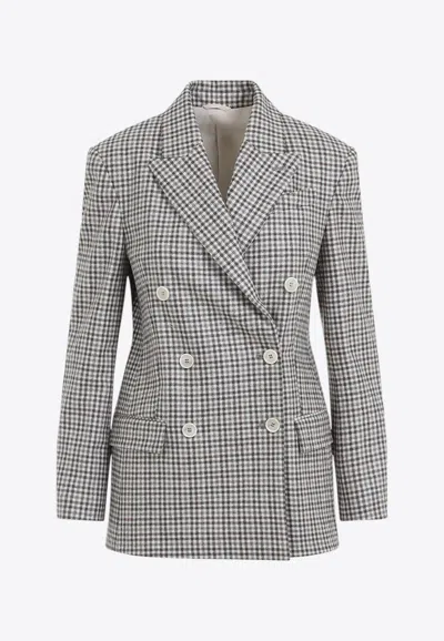 BRUNELLO CUCINELLI VICHY DOUBLE-BREASTED WOOL BLAZER
