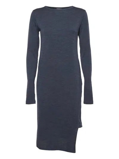 Pre-owned Brunello Cucinelli Vintage 2024 Long-sleeve Asymmetrical-hem Midi Dress In Blue