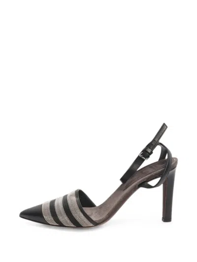 Pre-owned Brunello Cucinelli Vintage Beaded Ankle-strap Pumps In Black