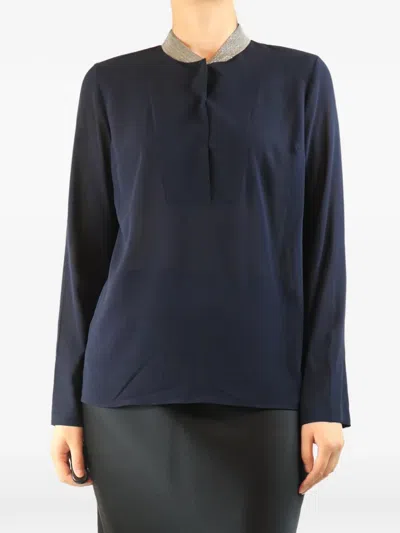 Pre-owned Brunello Cucinelli Vintage Beaded Collar Polo Shirt In Blue