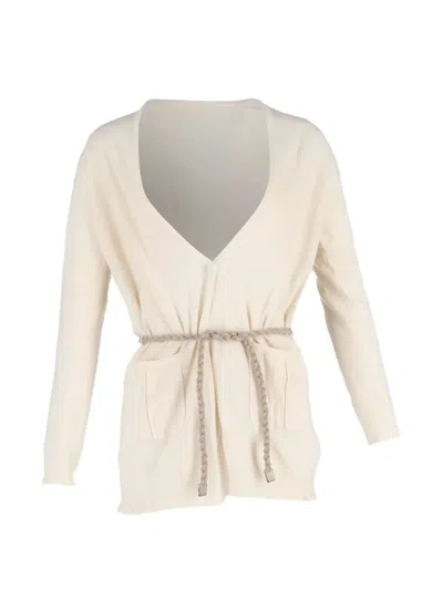 Pre-owned Brunello Cucinelli Vintage Belted Cardigan In White