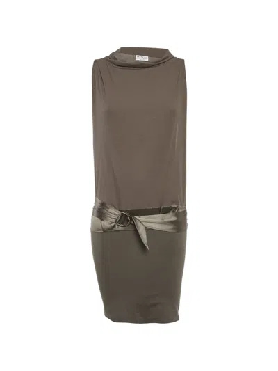 Pre-owned Brunello Cucinelli Vintage Belted Jersey Mini Dress In Brown