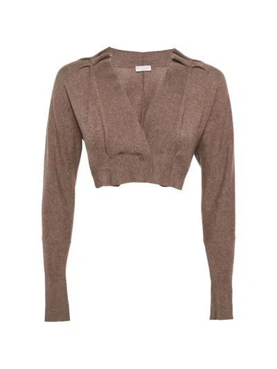 Pre-owned Brunello Cucinelli Vintage Cropped Knit Cardigan In Brown
